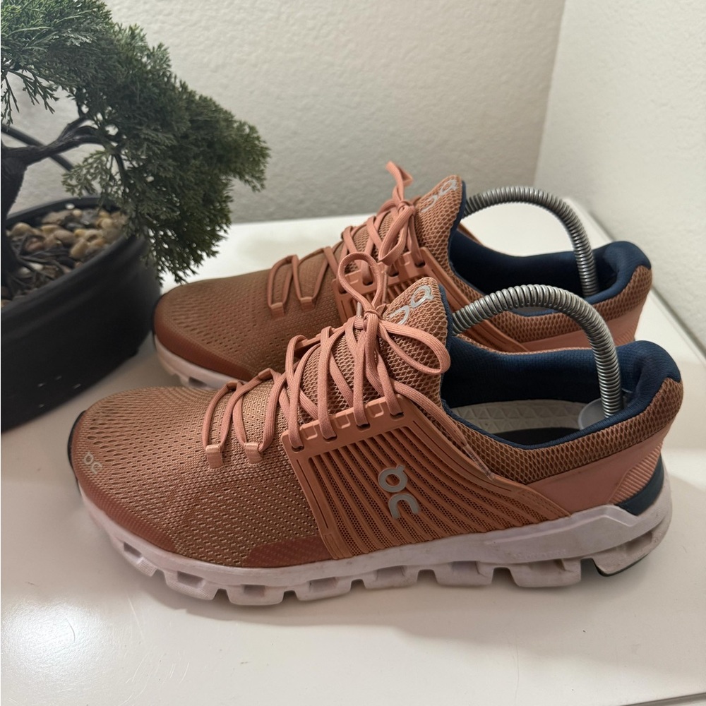 On Running Men's Athletic Shoes in Coral and White - Picture 5 of 8